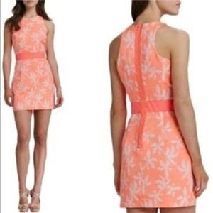 Milly of New York Fluor Melon Orange Floral Jacquard Shift Dress 4 148NJ012344